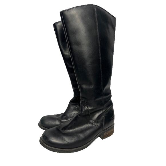 Ugg Riding Boots Black Leather Tall Riding Seldom 1006038 Women’s Size 7 - Picture 1 of 9